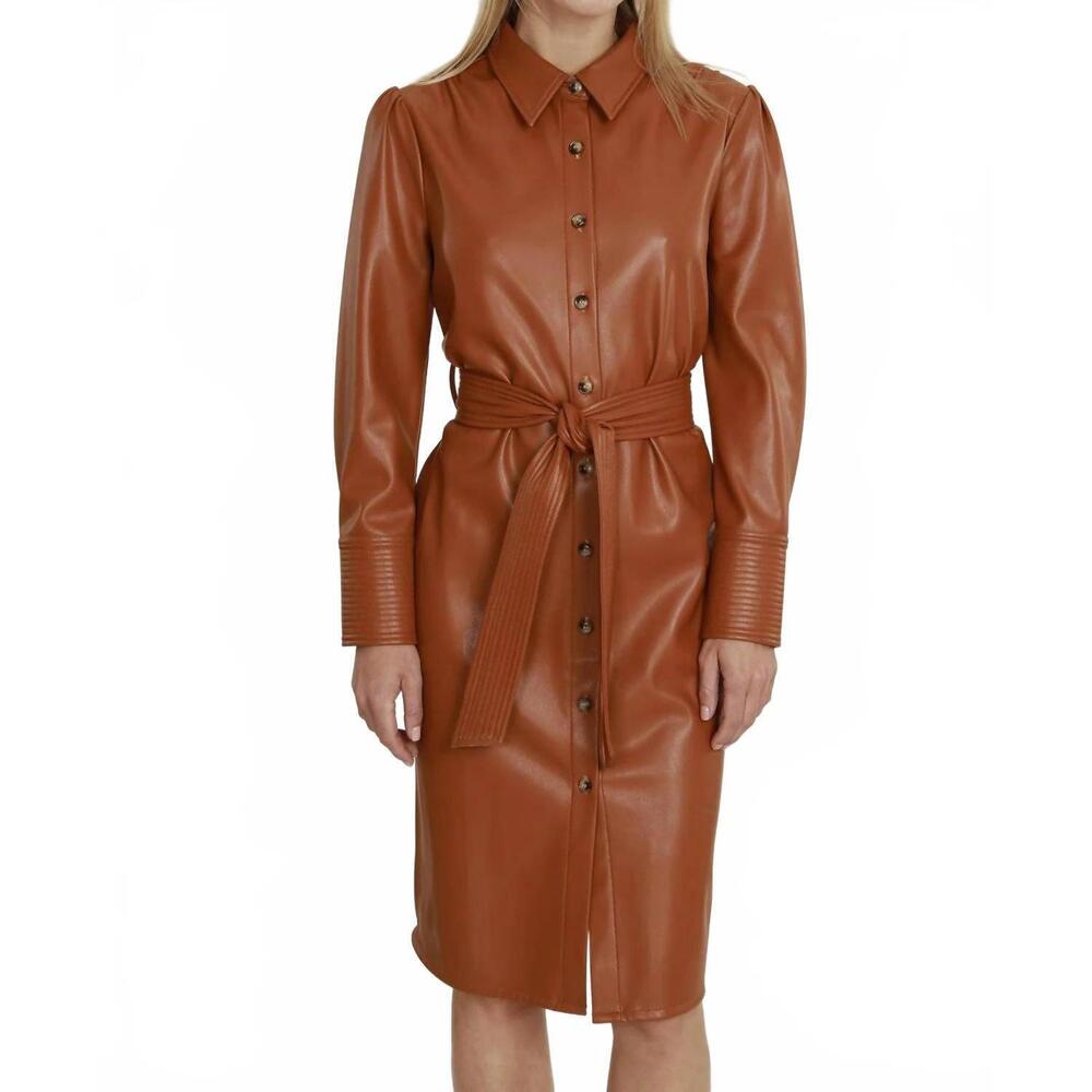 NEW DOLCE CABO vegan leather mid length dress in sienna